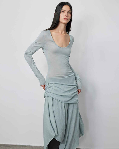 'Dreamy Ball' Lightweight and Breathable 100% Wool U-Neck Irregular Hem Dress