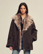 Fireladyfur Sheepskin Parka Coat with Two-Tone Toscana Coyote Fur Collar