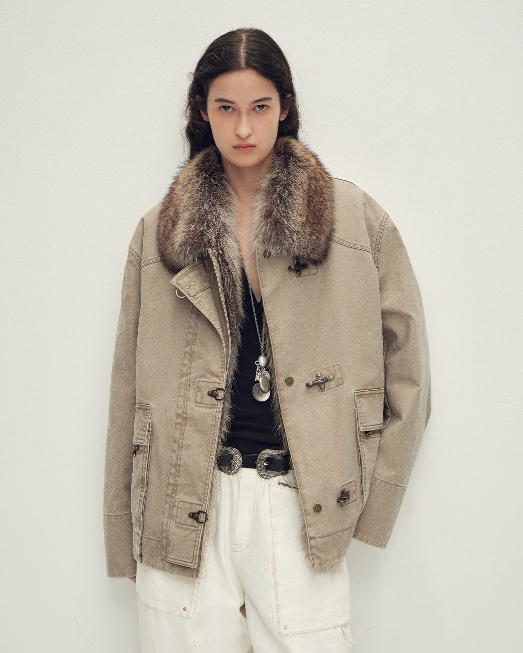 Goose Down Fur Parka with Detachable Raccoon Fur Hood 'Hearthside Simmer'