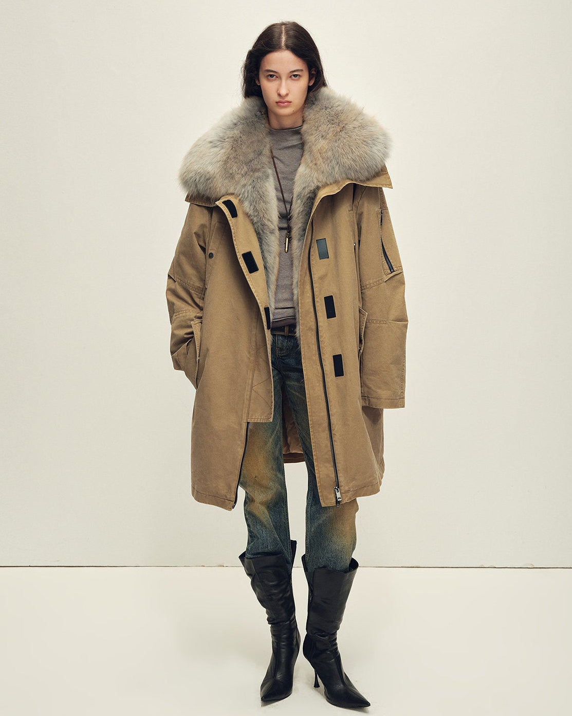 Oversize Raccoon Fur Down Parka with Multi-Wear Design ‘Swan Feather Collection’