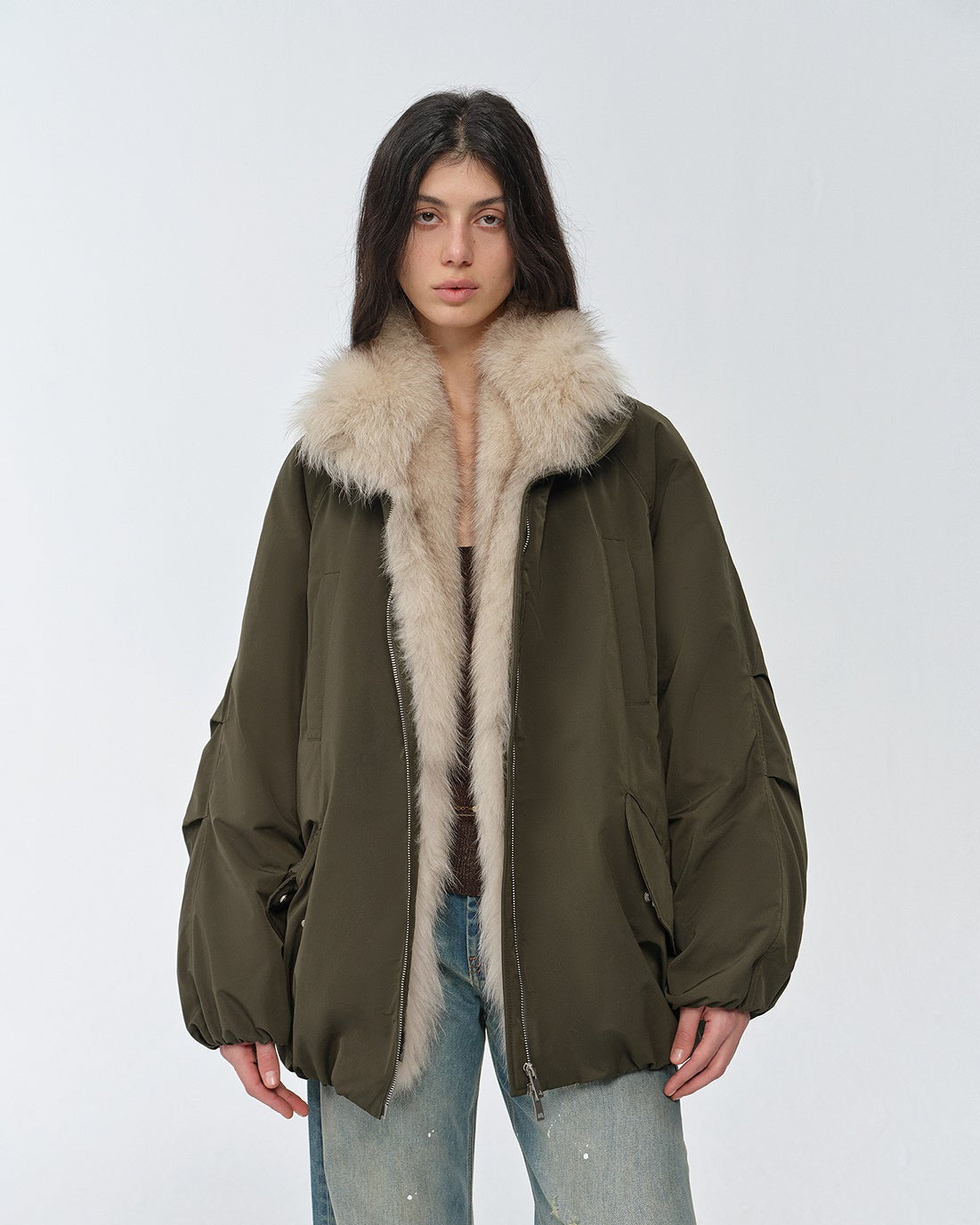 Fireladyfur Mid-Length Two-Tone Fox Fur Down Jacket 'Warm Dialogue'
