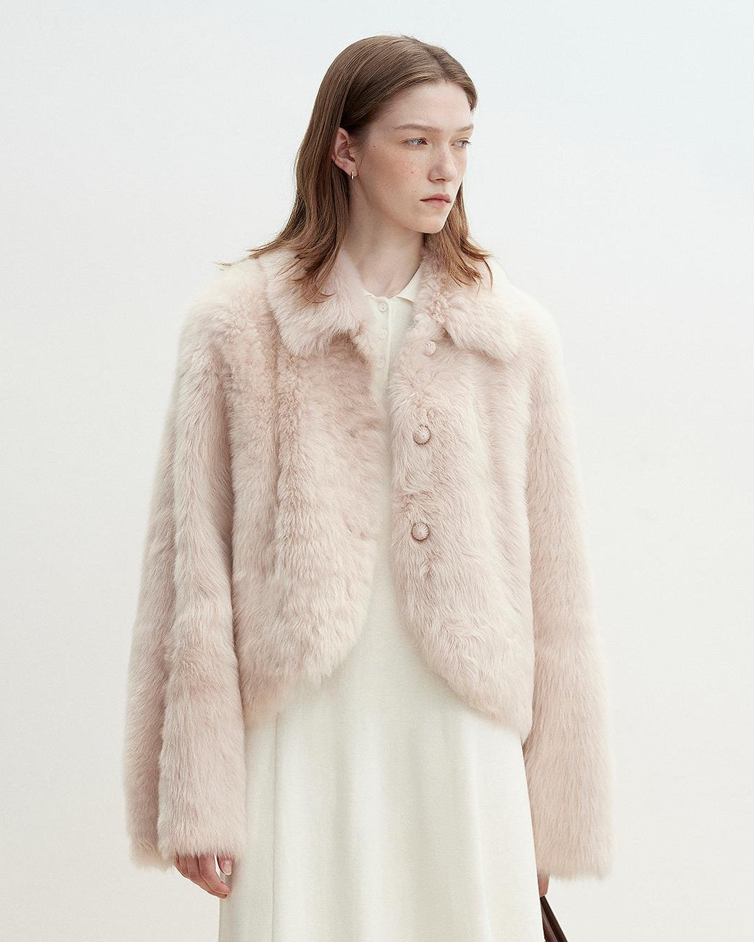 ‘Autumn Secret’ Pink Lapel Tuscan Straight Fur Sheepskin Short Jacket