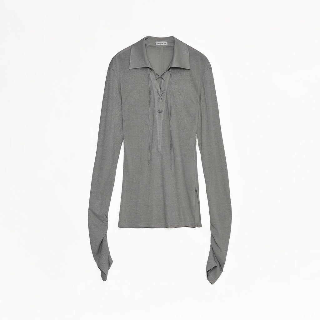 Light Silver Silk Slightly Transparent Knit Top ‘Eiffel’