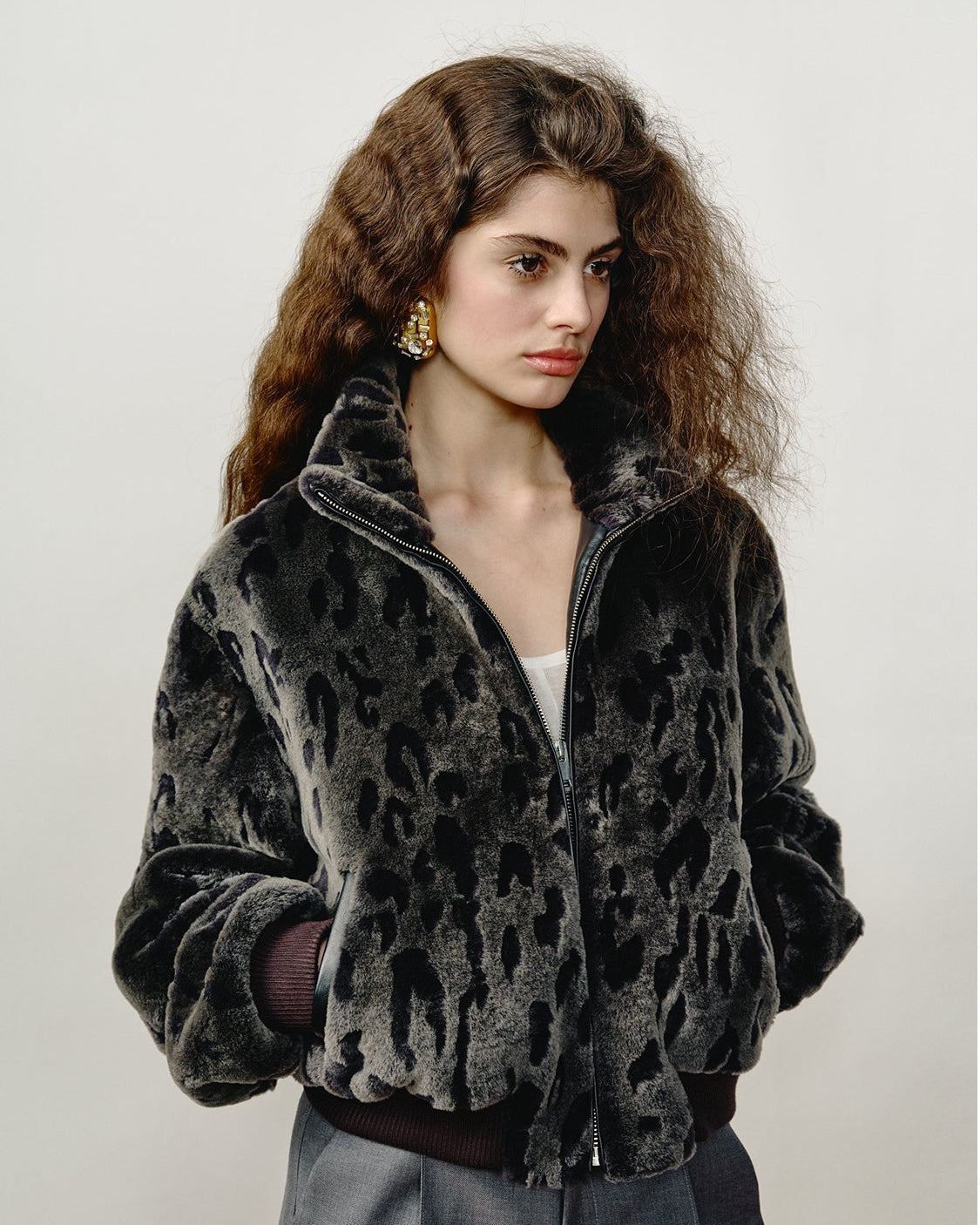 FF×JW Dapple Manor Fashionable Casual Warm Stand Collar Merino Sheepskin Jacket