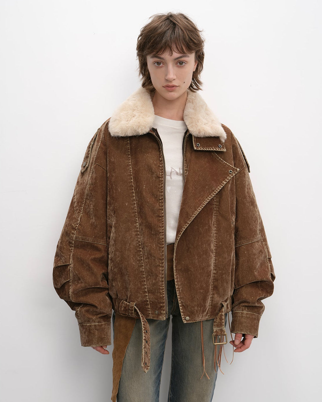 Flocked Denim Goose Down Parka with Detachable Fox Fur Collar ‘City Travel’