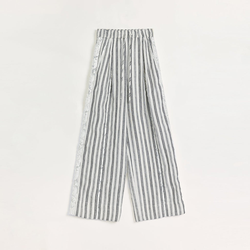 Linen Vertical Stripe Drape Wide Leg Casual Pants ‘Fashion Tension’