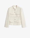 Heavy Wool Blend Tweed Stand Collar Waist Cropped Coat