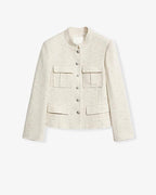Heavy Wool Blend Tweed Stand Collar Waist Cropped Coat
