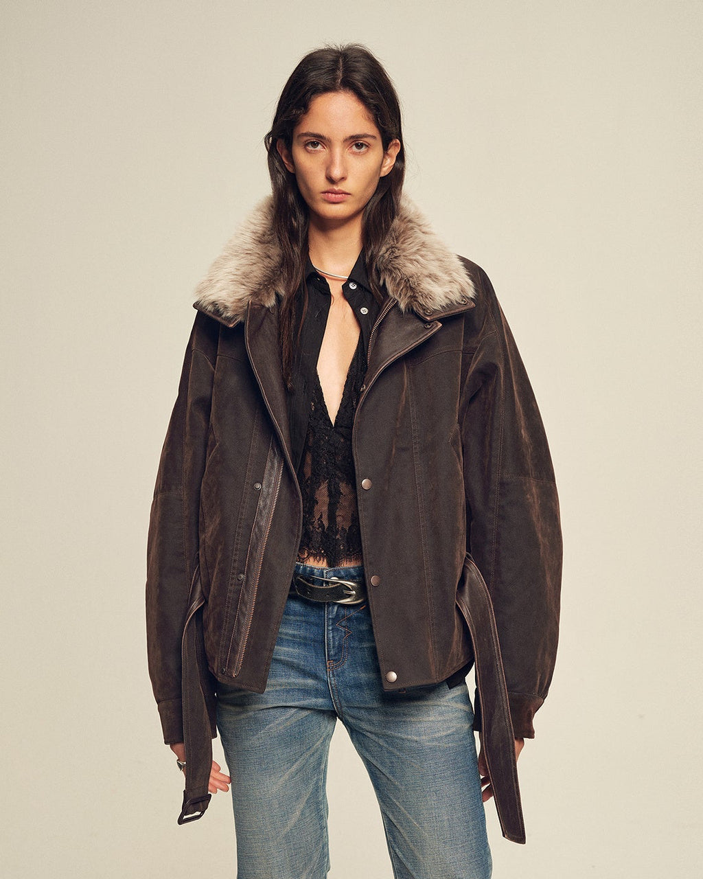 Women's Goose Down Parka Coat with Detachable Toscana Shearling Fur Collar