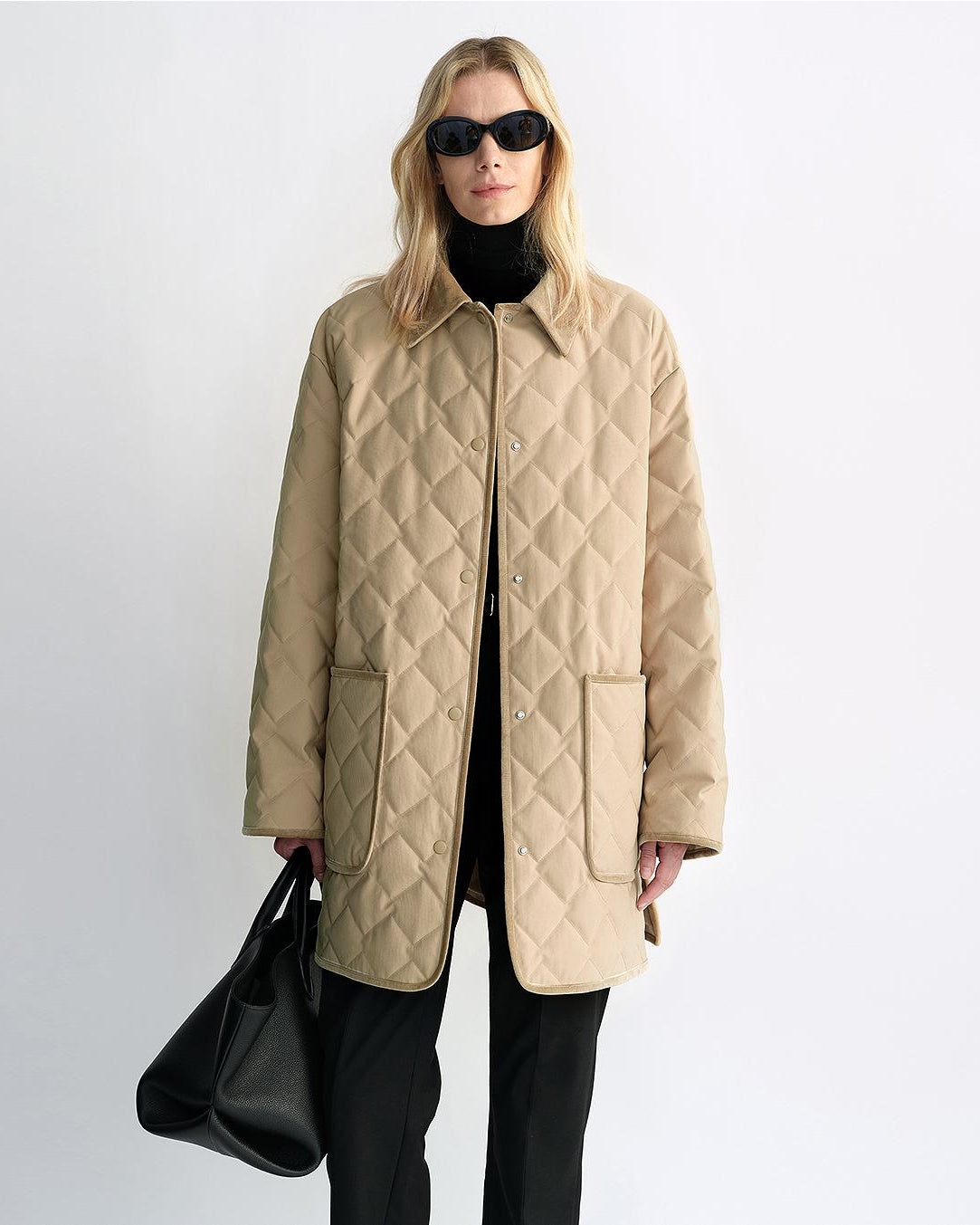 Diamond Texture Splicing Lapel 90 White Goose Down Barn Jacket