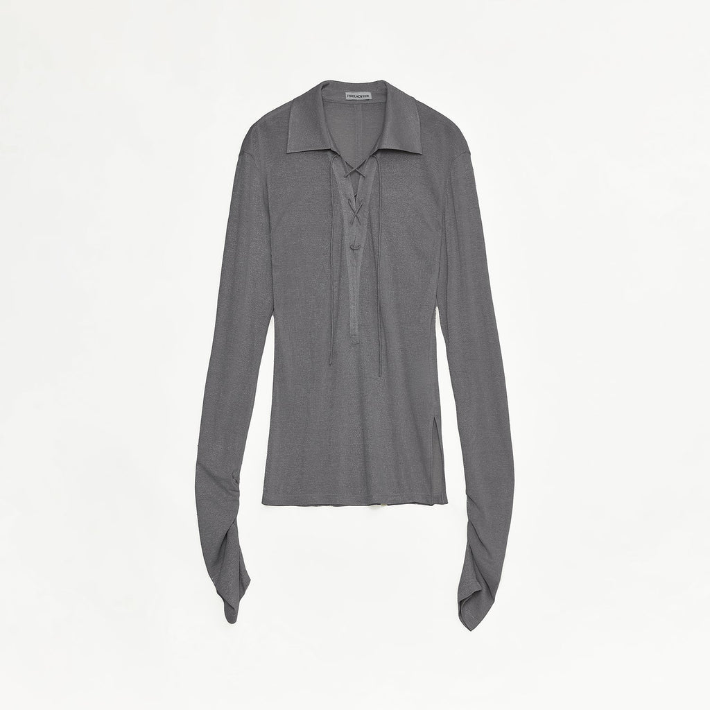 Light Silver Silk Slightly Transparent Knit Top ‘Eiffel’