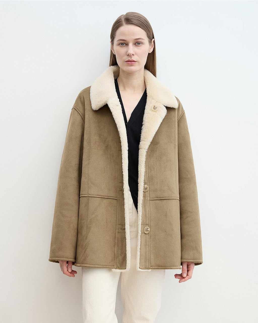 Fireladyfur Women's Faux Leather Shearling Jacket