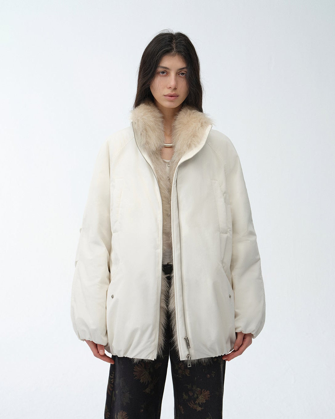 Fireladyfur Mid-Length Two-Tone Fox Fur Down Jacket 'Warm Dialogue'