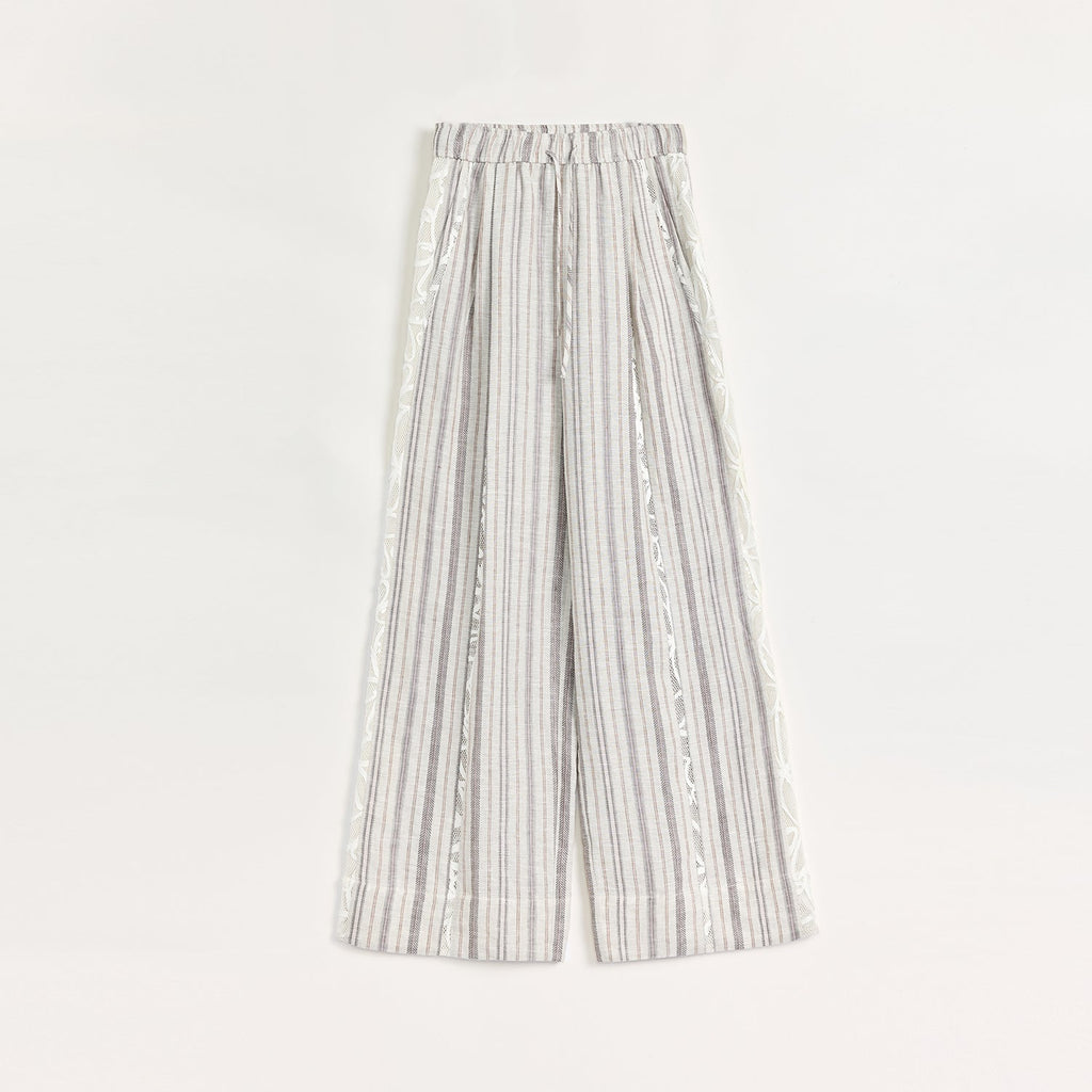 Linen Vertical Stripe Drape Wide Leg Casual Pants ‘Fashion Tension’