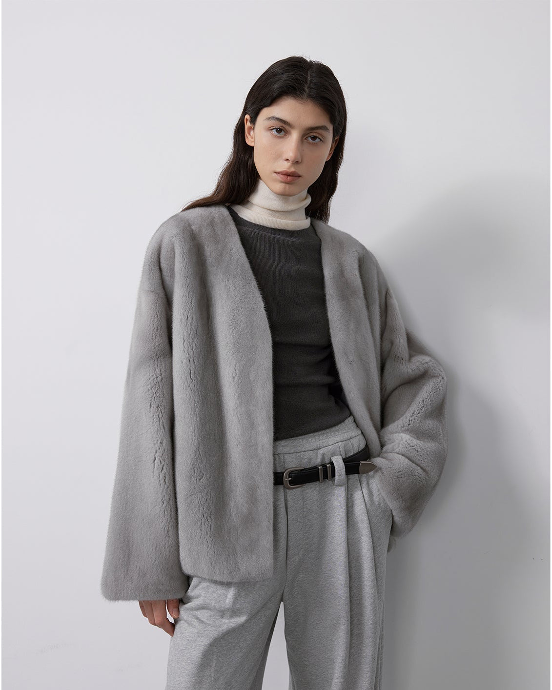 Louvre Mink V-Neck Jacket
