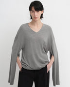 Tencel Wool V-Neck Two-Wear Elastic Hem T-Shirt