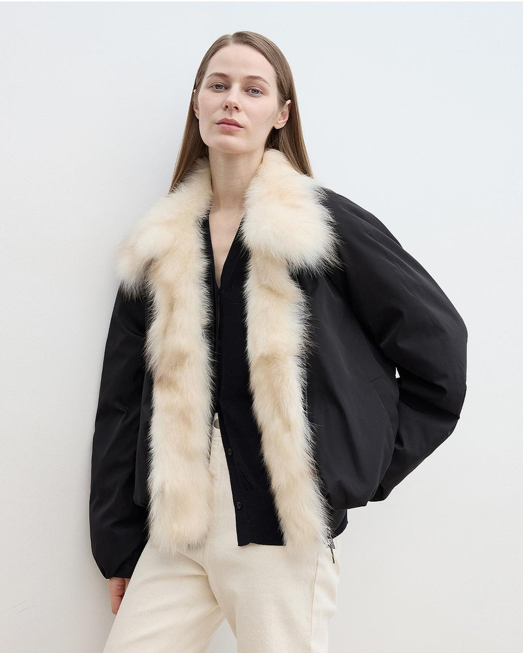 Fireladyfur Contrasting Fox Fur Collar Down Jacket 'Day and Night Rider'