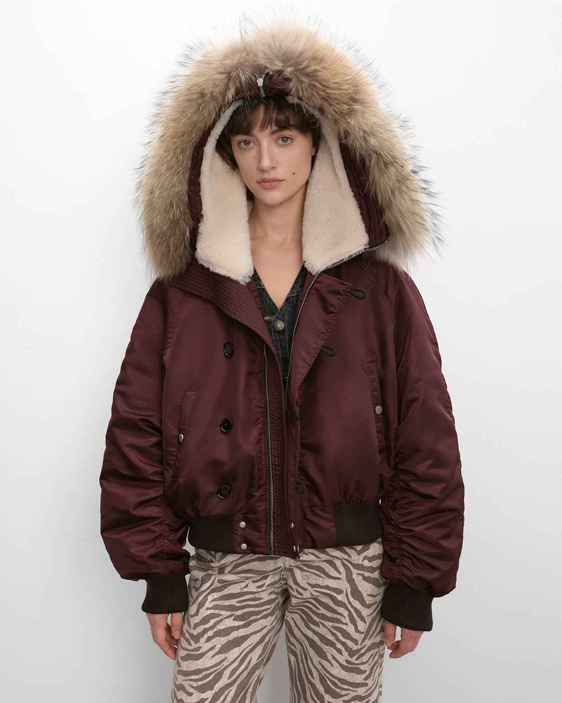 Fireladyfur Warm Short Jacket with a Large Fur Hood and Raccoon Fur 'Cool and Sharp'