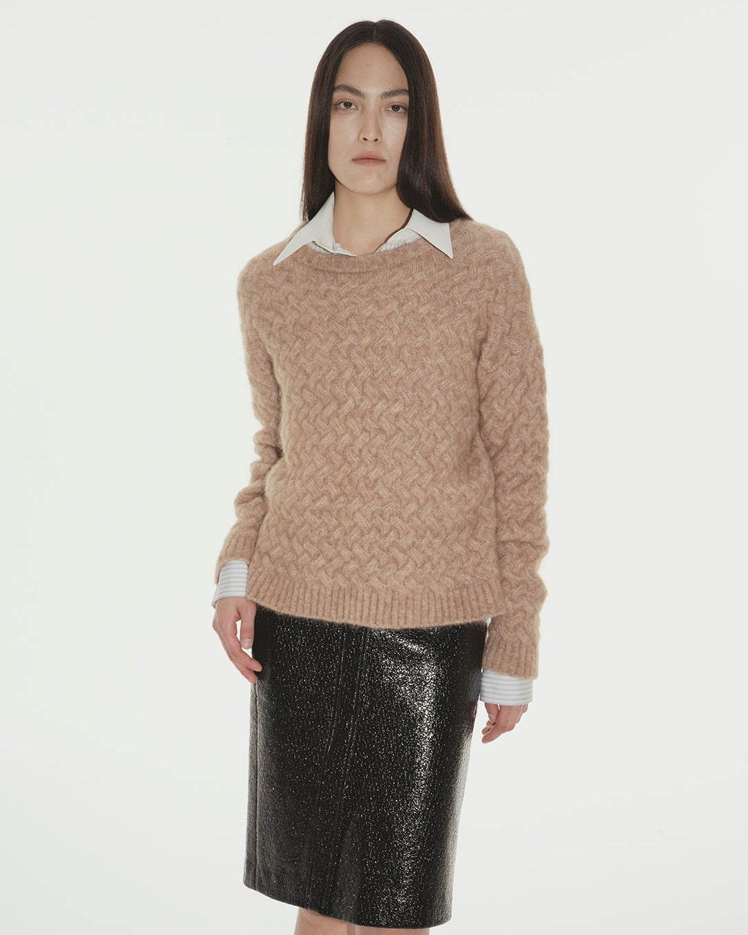 FF×JW Classic Mohair Pullover Sweater with Textured Knit