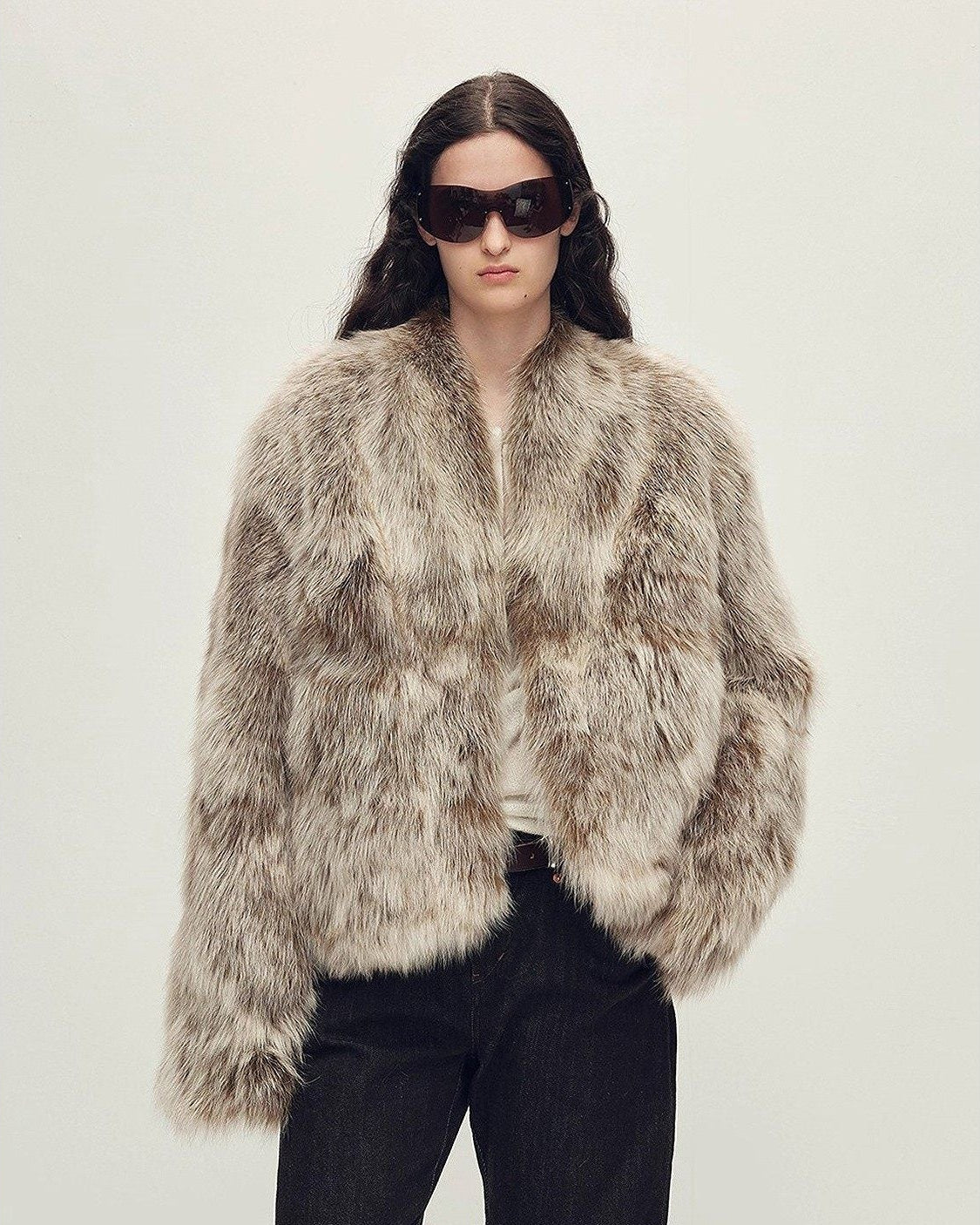 Firelady Fur Women‘s Short Fox Fur Coat | SagaFurs Crown-Grade Ombré Dyed Collar 'Chic Sister'