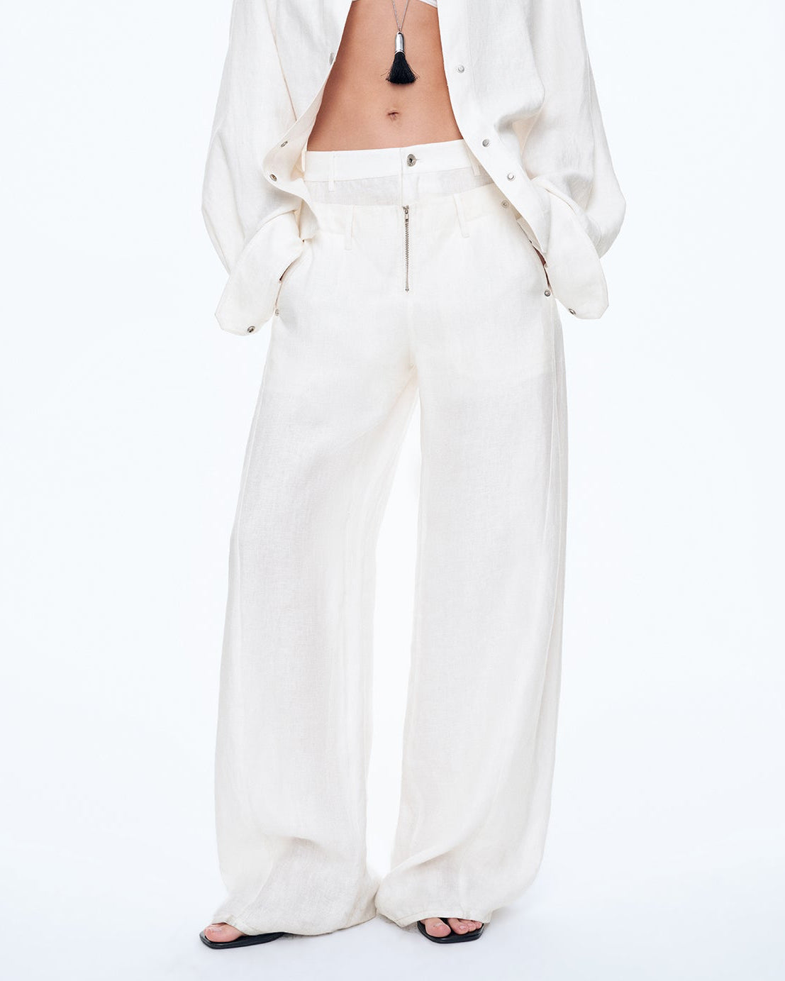Fireladyfur Women's Stand-Up Silhouette Double Waist Linen Trousers ‘Berlin Street’