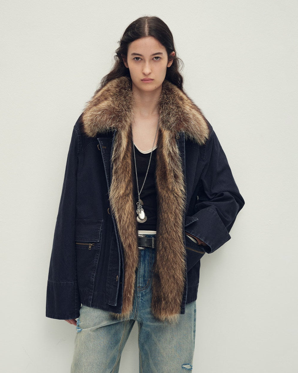 Goose Down Fur Parka with Detachable Raccoon Fur Hood 'Hearthside Simmer'