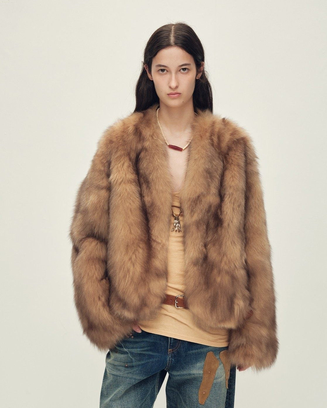 Firelady Fur Fox Fur Coat with Hand-Sprayed Ombré Finish | Saga Fur V-Neck Design ’Gone With the Wind’