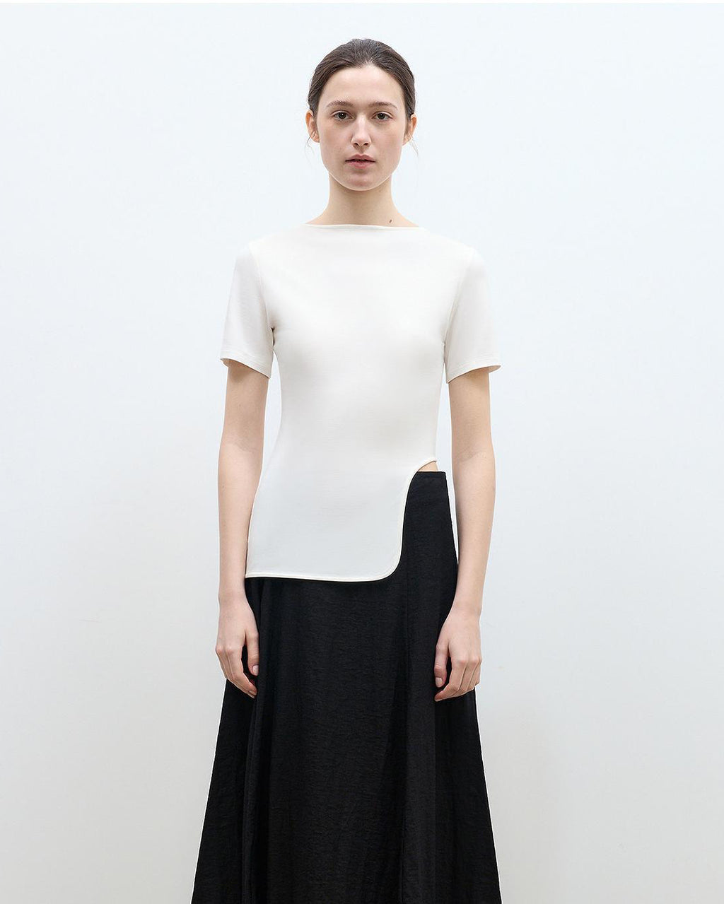 Letrans Women's Asymmetrical Hem T-Shirt ‘Architectural Principles’