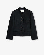 Heavy Wool Blend Tweed Stand Collar Waist Cropped Coat
