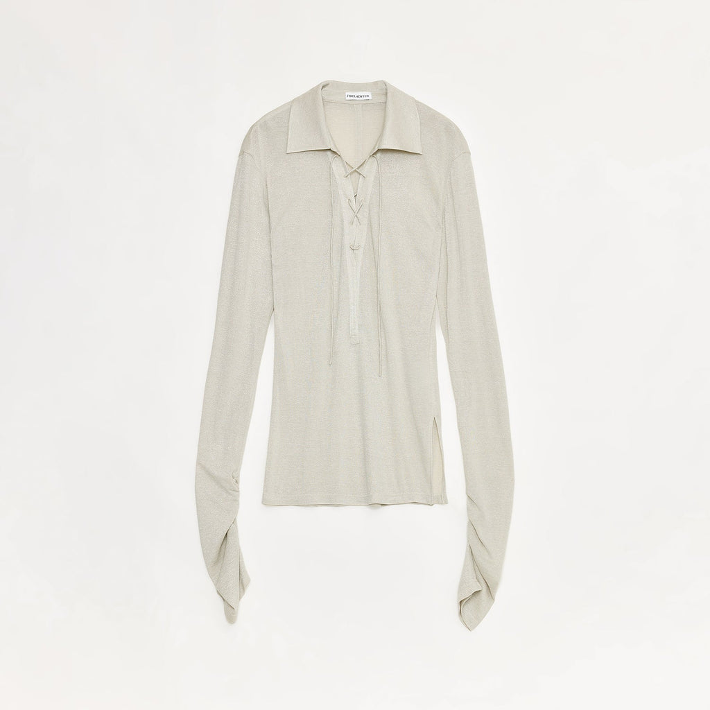Light Silver Silk Slightly Transparent Knit Top ‘Eiffel’