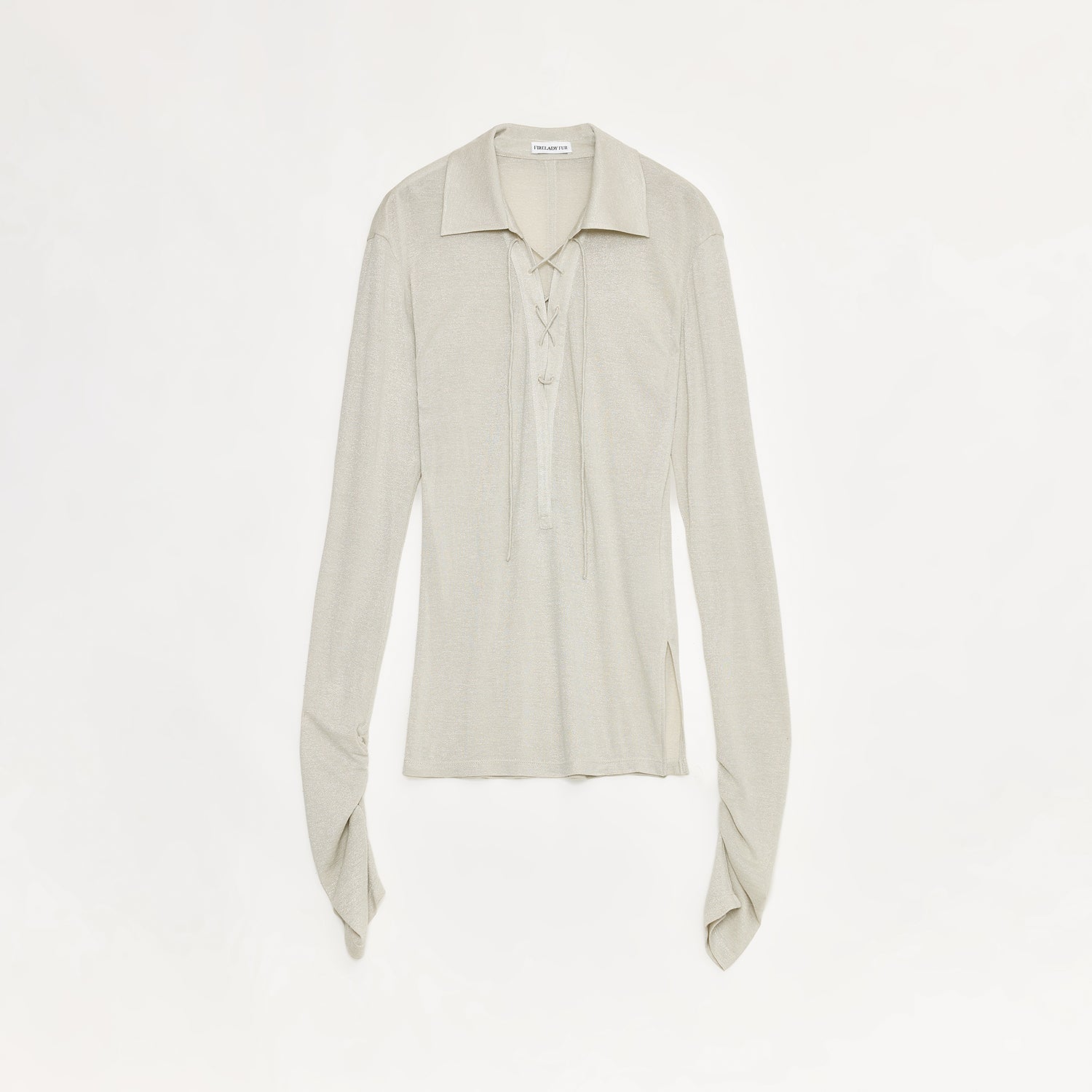 Light Silver Silk Slightly Transparent Knit Top ‘Eiffel’