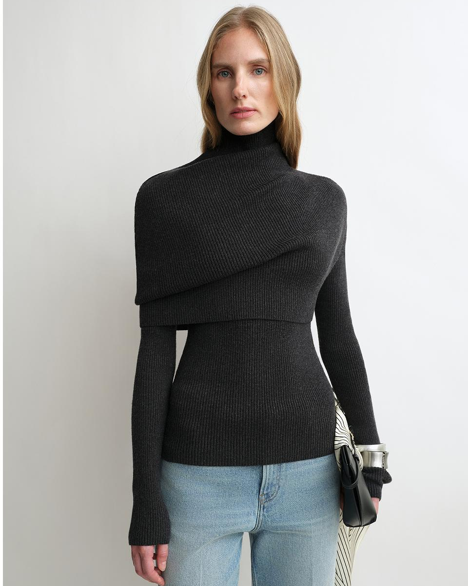 Merino Wool Turtleneck Sweater with Detachable Shawl | 2-Piece Knit Set 'Elegant Layers'