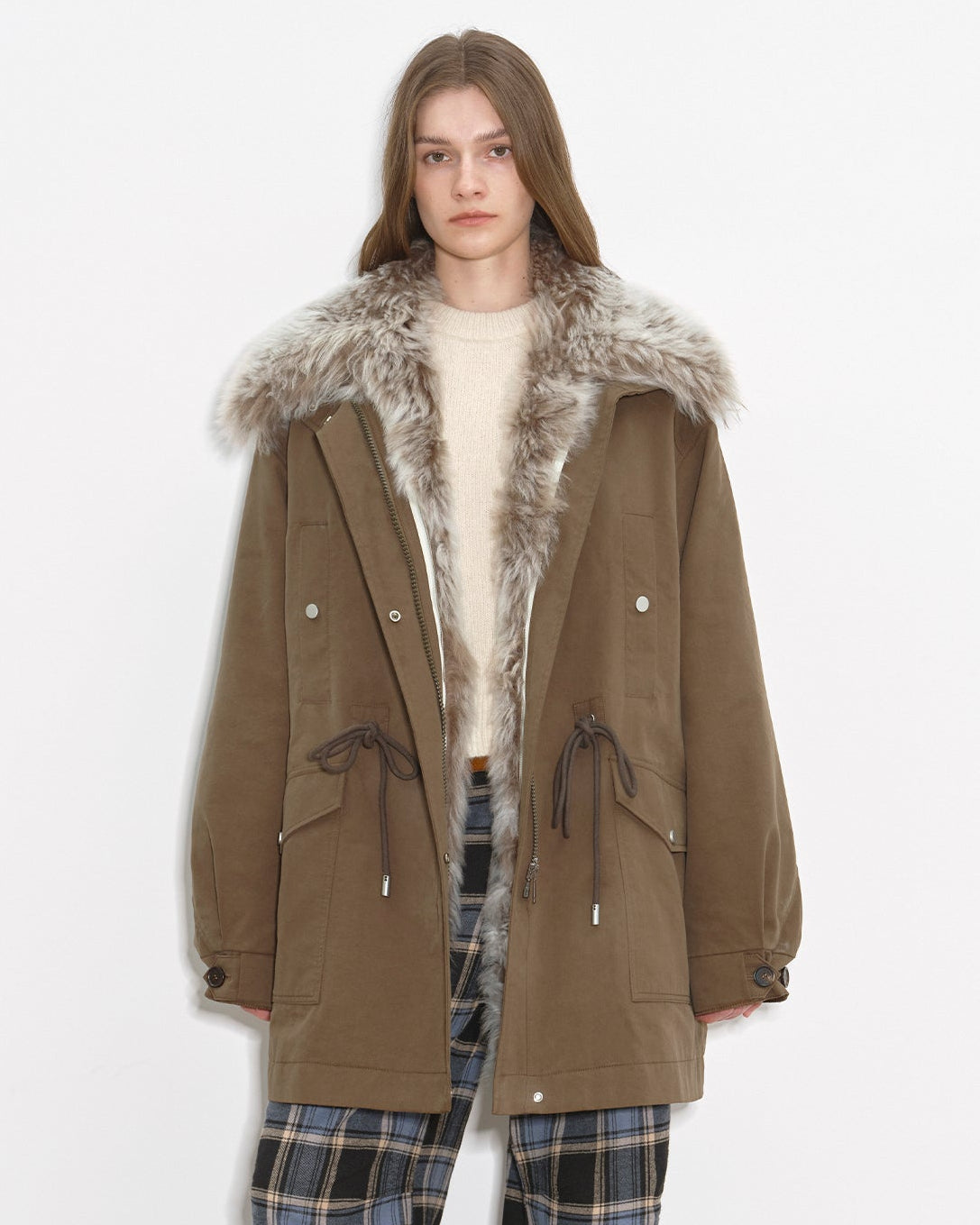 Fireladyfur Women’s Goose Down Parka Coat with Toscana Shearling Fur