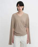 Tencel Wool V-Neck Two-Wear Elastic Hem T-Shirt