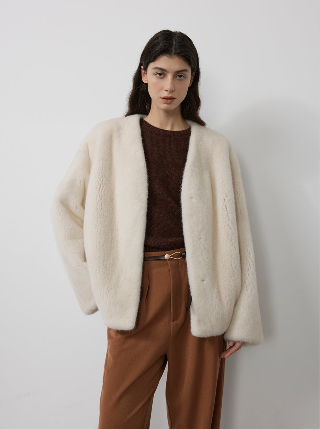 Louvre Mink V-Neck Jacket