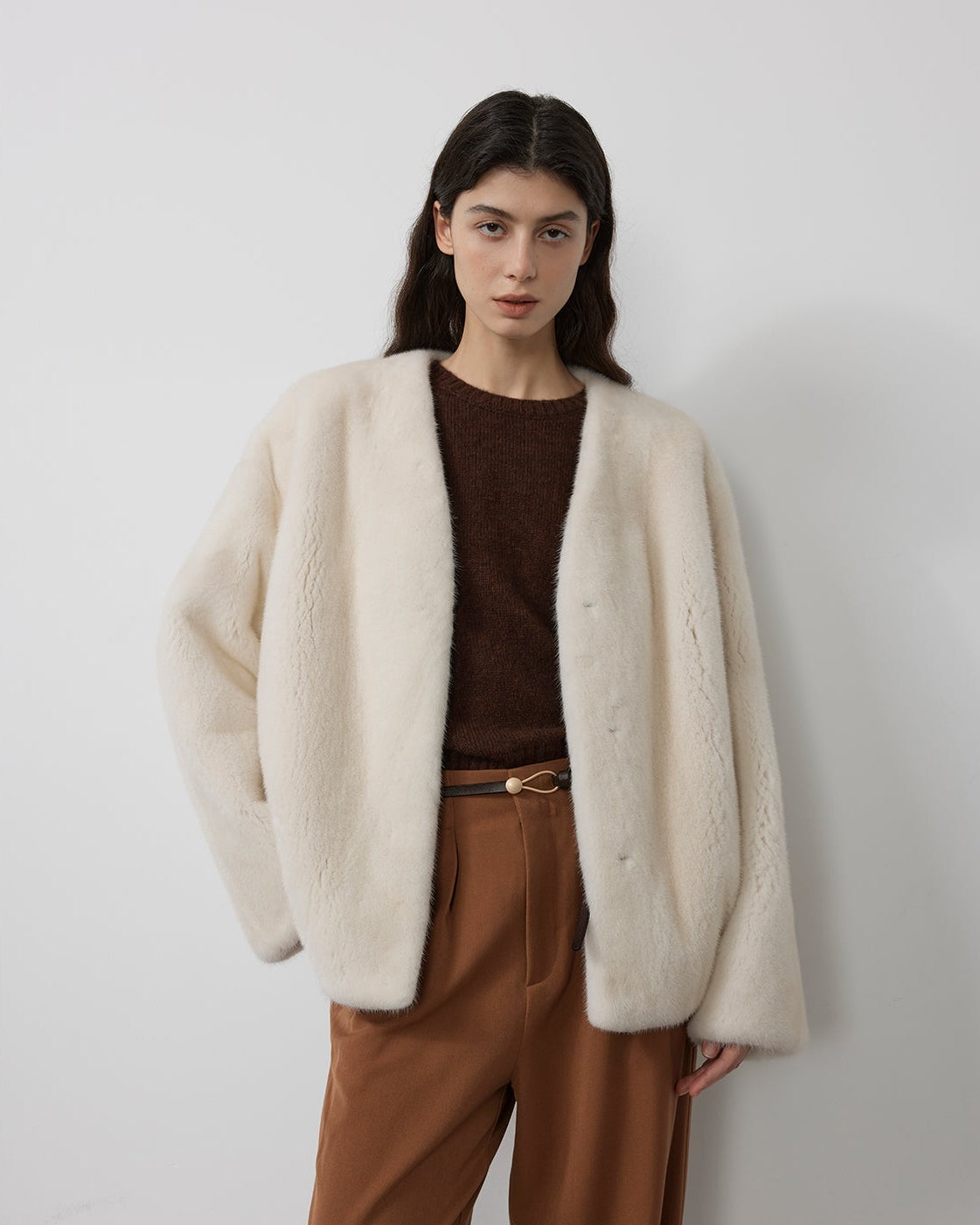Louvre Mink V-Neck Jacket