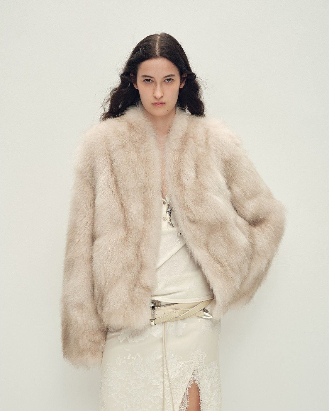 Firelady Fur Women‘s Short Fox Fur Coat | SagaFurs Crown-Grade Ombré Dyed Collar 'Chic Sister'