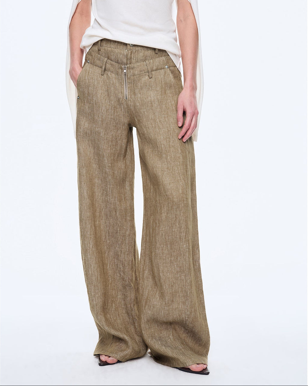 Fireladyfur Women's Stand-Up Silhouette Double Waist Linen Trousers ‘Berlin Street’