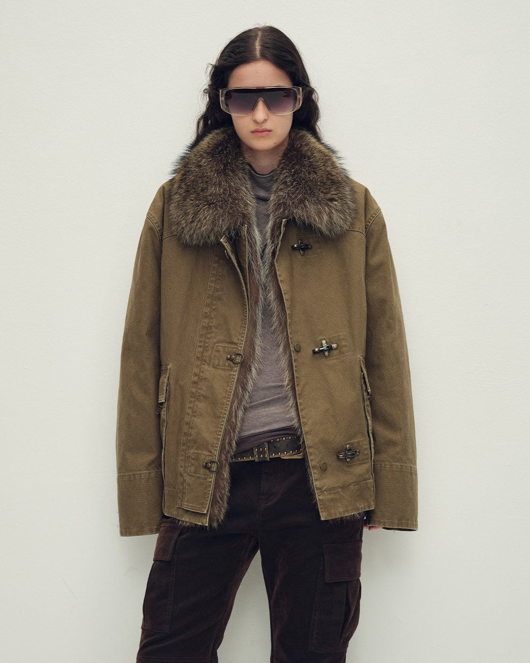 Goose Down Fur Parka with Detachable Raccoon Fur Hood 'Hearthside Simmer'