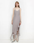Acetate Mulberry Silk V-Neck Ruffled Draped Twist Strap Summer Dress ‘Rosy Ombre’