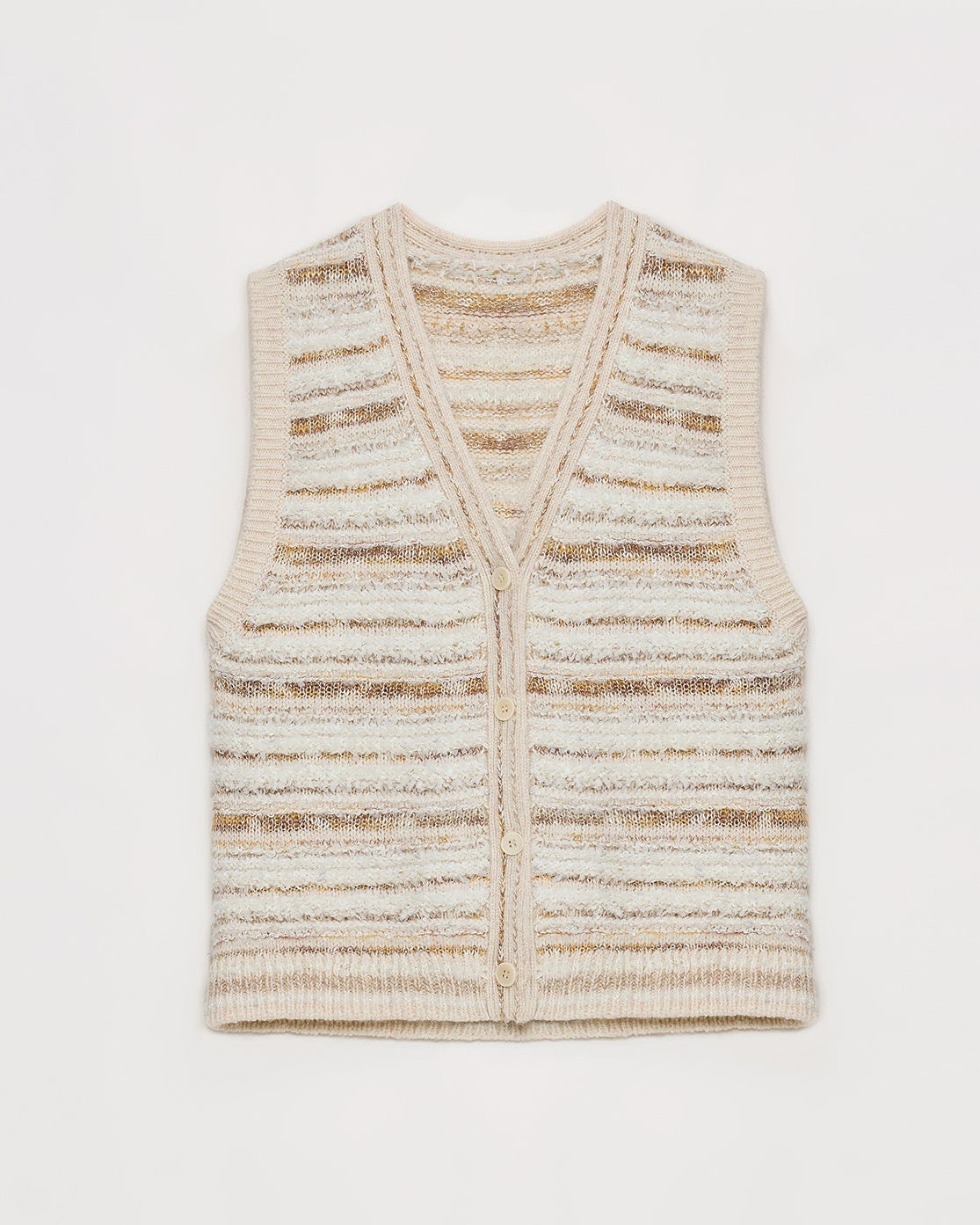 ‘Nice Weekend’ Striped Mixed Woven Knit Cardigan/Vest