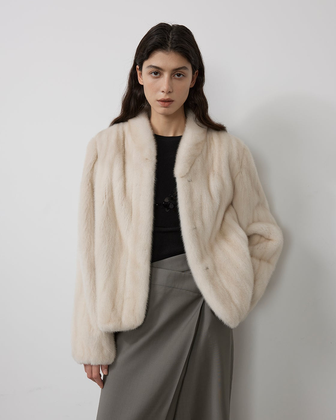 Behind The Vintage Mink Stand Collar Short Fur Coat