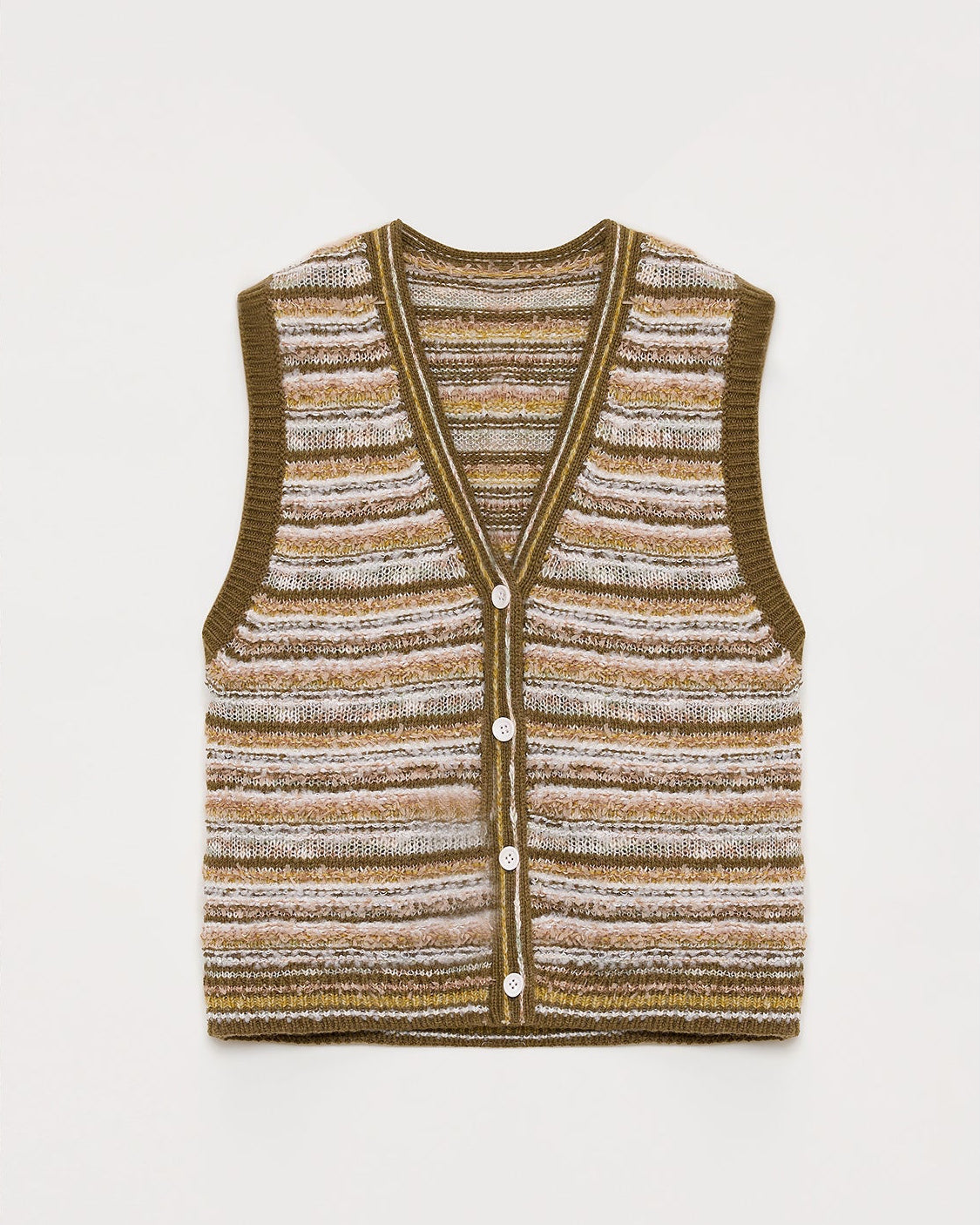 ‘Nice Weekend’ Striped Mixed Woven Knit Cardigan/Vest