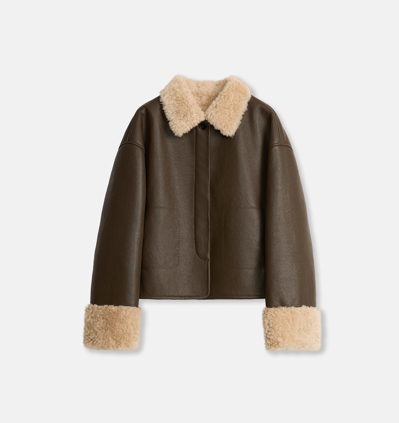 Fireladyfur Faux Leather Shearling Jacket