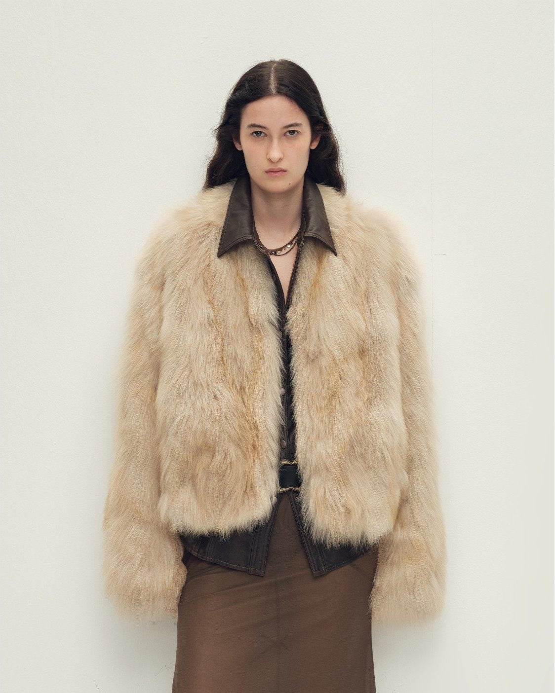 Firelady Fur Women‘s Short Fox Fur Coat | SagaFurs Crown-Grade Ombré Dyed Collar 'Chic Sister'