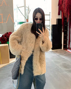 Fireladyfur Women's Tuscan Sheepskin Winter Coat ‘Peach Oolong’