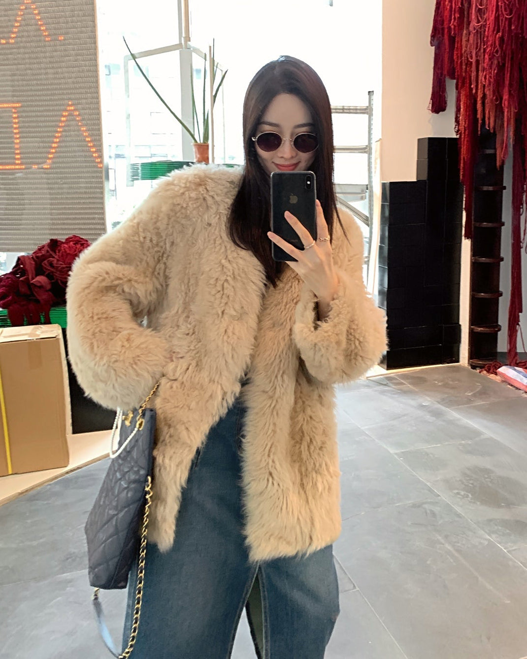 Fireladyfur Women's Tuscan Sheepskin Winter Coat ‘Peach Oolong’