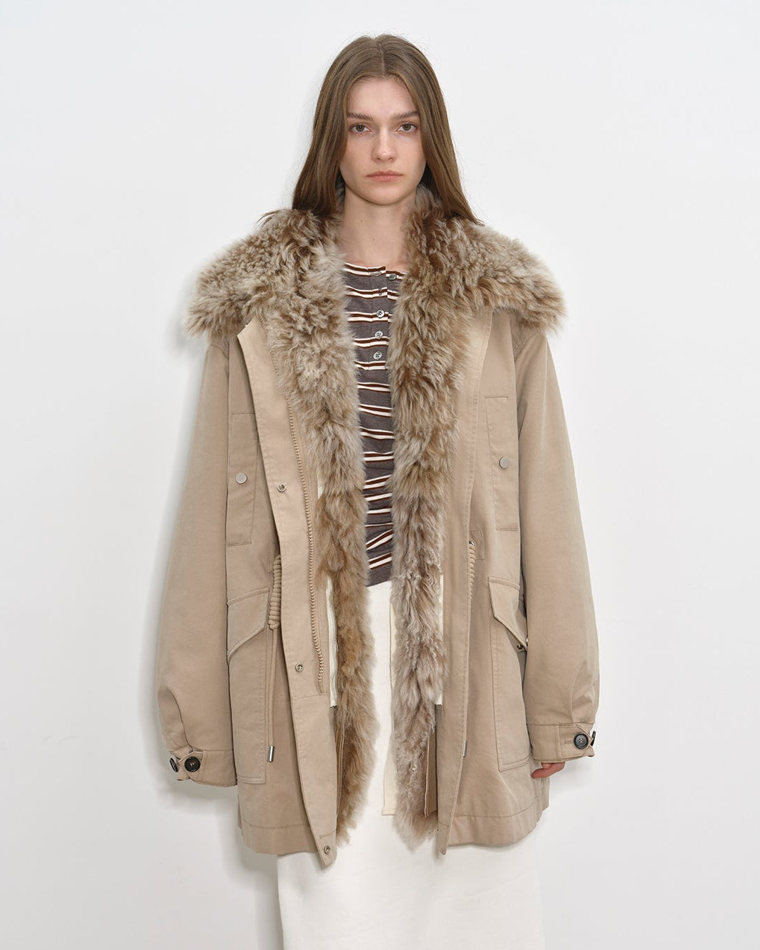 Fireladyfur Women’s Goose Down Parka Coat with Toscana Shearling Fur