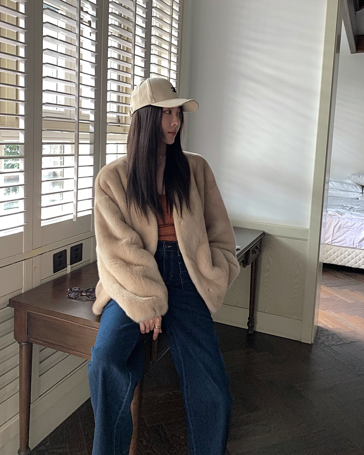 Louvre Mink V-Neck Jacket