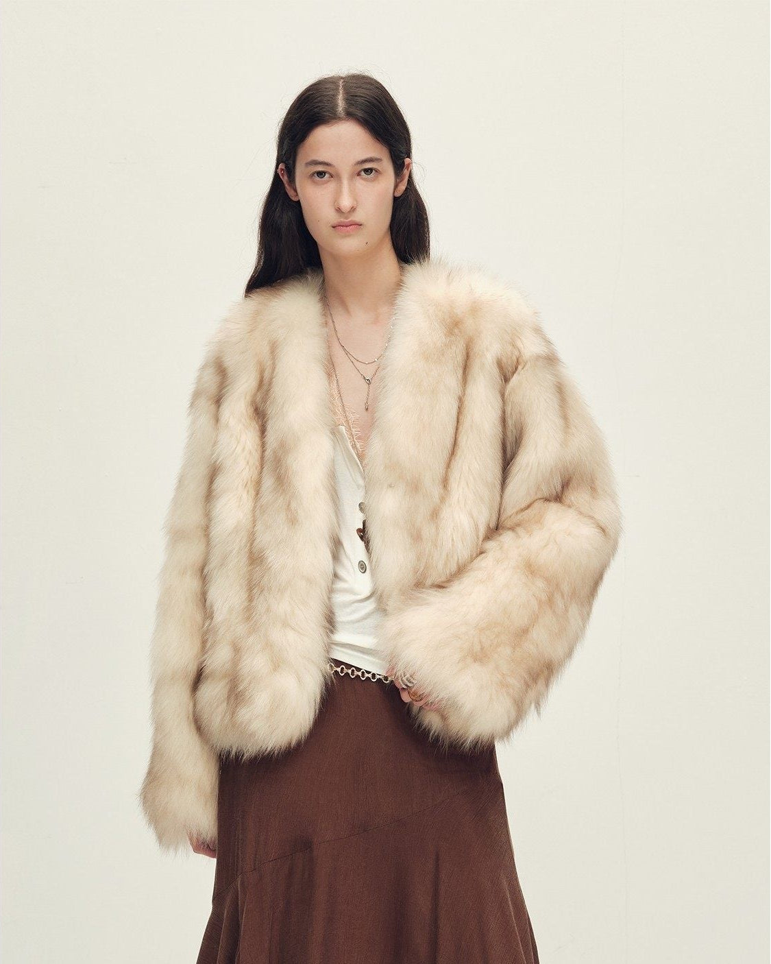 Firelady Fur Women‘s Short Fox Fur Coat | SagaFurs Crown-Grade Ombré Dyed Collar 'Chic Sister'